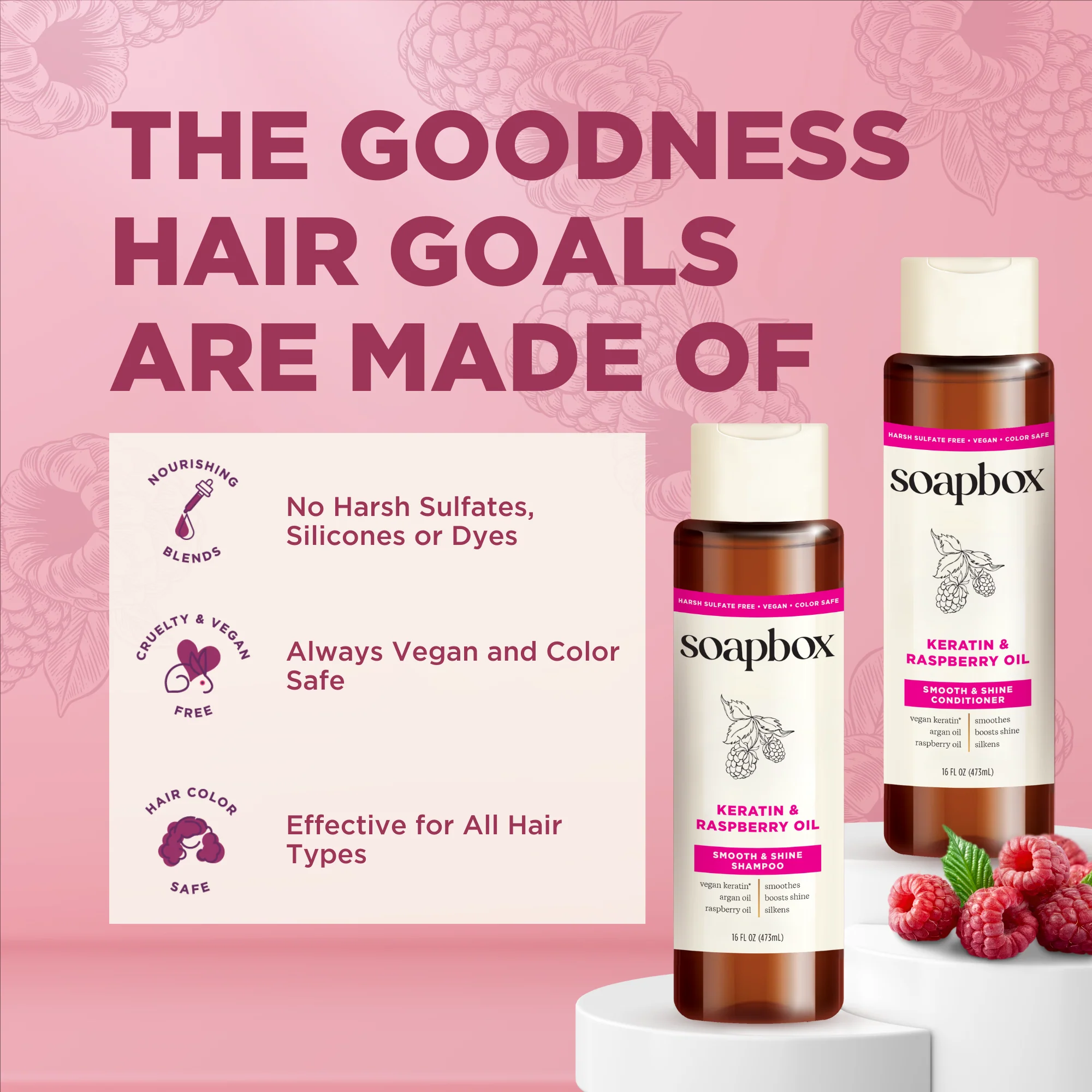 Keratin & Raspberry Seed Oil Smoothing Shampoo + Conditioner Set - Image 6