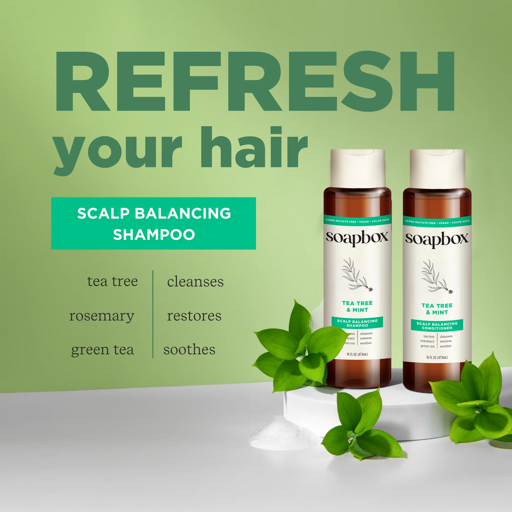 Tea Tree & Mint Scalp Balancing Shampoo + Conditioner Set - Image 3